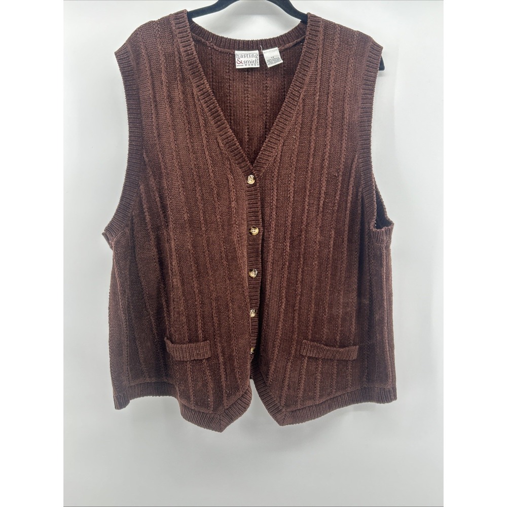VTG Hastings & Smith Espresso Dark Academia Ribbed Knit Button Sweater Vest 1X